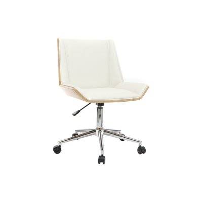 Chaise de bureau à roulettes design blanc, bois clair et acier chromé MELKIOR - - 42631 - 3662275079333