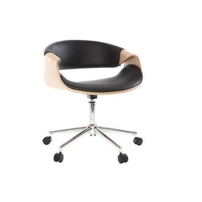 Chaise de bureau à roulettes design noir, bois clair et acier chromé ARAMIS - - 42628 - 3662275081664
