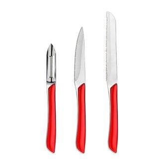 Solstice Rouge - Set 3 couteaux office, éplucheur, petits-légumes