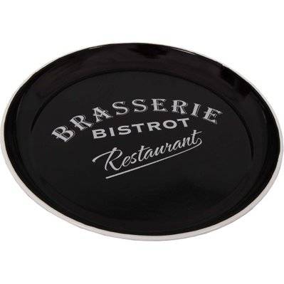 Plateau rond en métal "Brasserie - Bistrot" Noir - 28028 - 3700407996452