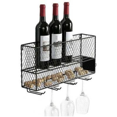 Mini bar à vin à suspendre en métal ajouré - 32511 - 3664944079507