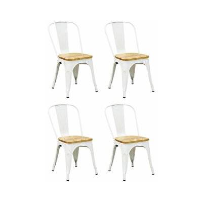 Chaise industrielle en métal et bois d'orme huilé (Lot de 4) blanc - 48570 - 3700866341398