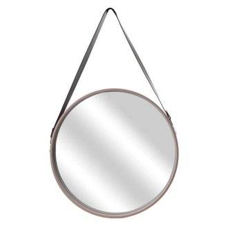 Miroir rond avec anse imitation cuir Barber 50 cm