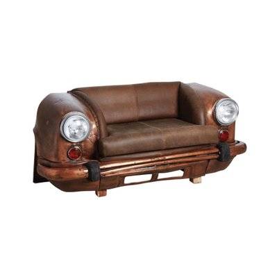 Canapé voiture en cuir de buffle et métal cuivre - 24222 - 3238920782493