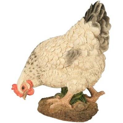 Poule blanche en résine picorant - 19394 - 3580792004778