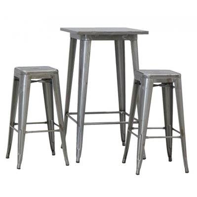 Ensemble table haute et tabourets en acier brossé (finition vintage) - 48763 - 3238920815498