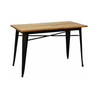 Table industrielle en métal et bois d'orme huilé noir - 48225 - 3238920815375