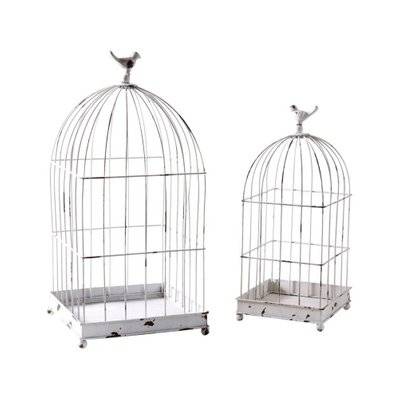 Cages en métal laqué blanc vieilli (Lot de 2) - 24764 - 3238920784763