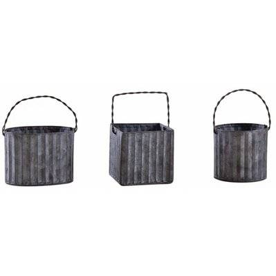 Minis cache-pots assortis en métal galvanisé ondulé (Lot de 3) - 28378 - 3238920796056