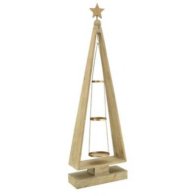 Porte bougies en bois vieilli et métal Sapin de Noël - 31869 - 3238920806304
