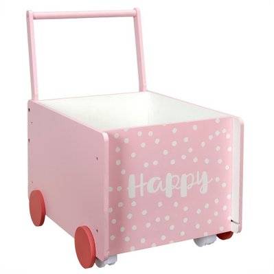 Bac de rangement chariot pour enfant rose - happy - 48393 - 3664944213888