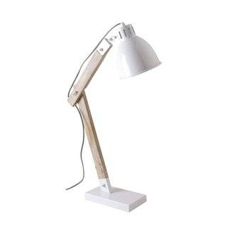 Lampe de bureau en métal blanc et bois