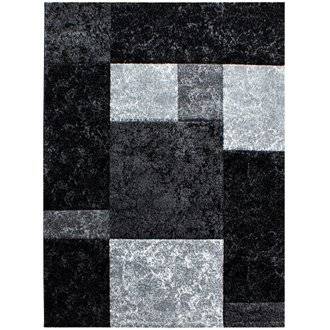 CARRE - Tapis géométrique à carreaux - Noir et Gris 200 x 290 cm