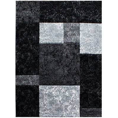 CARRE - Tapis géométrique à carreaux - Noir et Gris 200 x 290 cm - HAWAII2002901330BLACK - 3701479520279