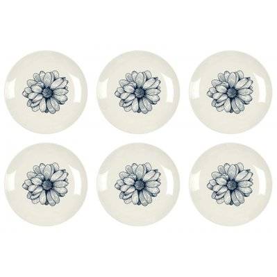 Assiette en porcelaine Cottage 20 cm (Lot de 6) blanc et bleu - 53035 - 3700866344351