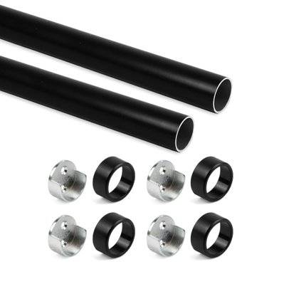 Emuca Kit tube de penderie circulaire Ø28, 0,75 m, Peint en noir, Aluminium et Zamak - 7070714 - 8432393286631