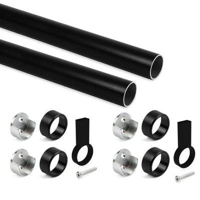 Emuca Kit tube de penderie circulaire Ø28, 1,15 m, Peint en noir, Aluminium et Zamak - 7070614 - 8432393286648