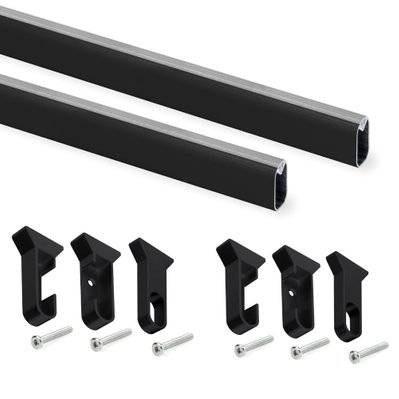 Emuca Lot de 2 rails pour armoires en soie de 1,15m de long avec supports, Aluminium et Plastique, Peint en noir - 7070014 - 8432393286389