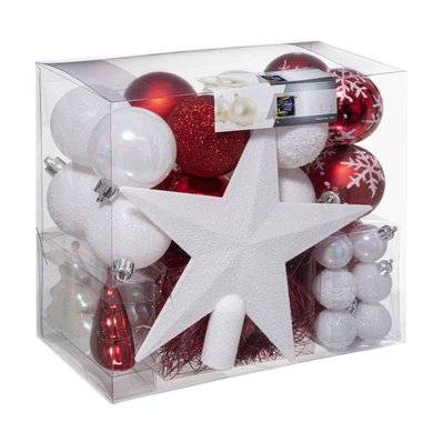 Kit de décoration pour sapin de Noël - 44 Pièces - Rouge et blanc - 514445 - 3560233818560