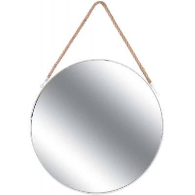 Miroir rond avec anse en jonc 50 cm blanc - 51967 - 3664944071051