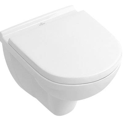 Pack WC suspendu compact sans bride VILLEROY ET BOCH O.novo + abattant + plaque blanche + bâti - 5688FR01_92246500_92249068 - 3701068213285