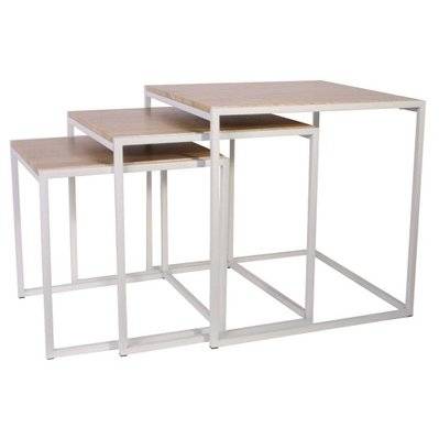 Tables carrées gigognes métal et bois (Lot de 3) blanc - 30207 - 3561864338465