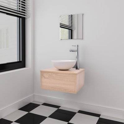 vidaXL Meuble de salle de bain 4 pcs avec lavabo et robinet Beige - 273686 - 8718475992714