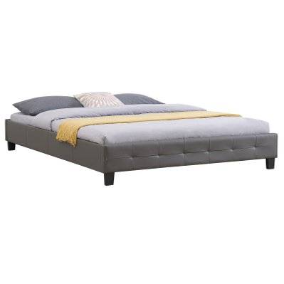 Lit double futon GOMERA, 160 x 200 cm, avec sommier, revêtement synthétique gris - 51378 - 4016787513783