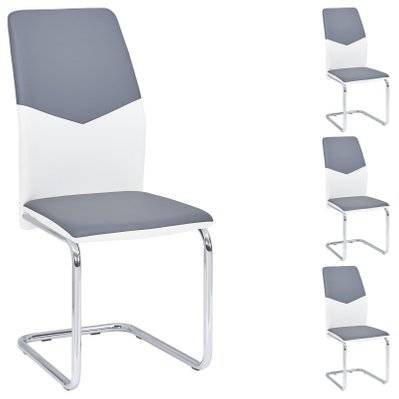 Lot de 4 chaises LEONA, en synthétique blanc et gris - 12808 - 4016787128086