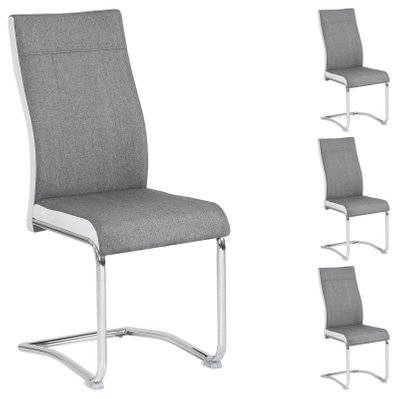 Lot de 4 chaises ALBA, en tissu gris et blanc - 93926 - 4016787939262