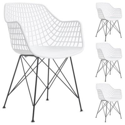 Lot de 4 chaises ALICANTE, en plastique blanc et métal noir - 12766 - 4016787127669