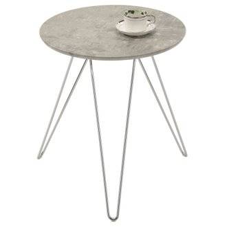 Table d'appoint BENNO, avec pieds en épingle métal chromé et décor béton gris