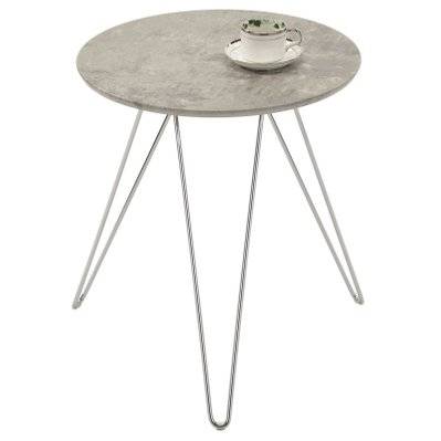 Table d'appoint BENNO, avec pieds en épingle métal chromé et décor béton gris - 13750 - 4016787137507