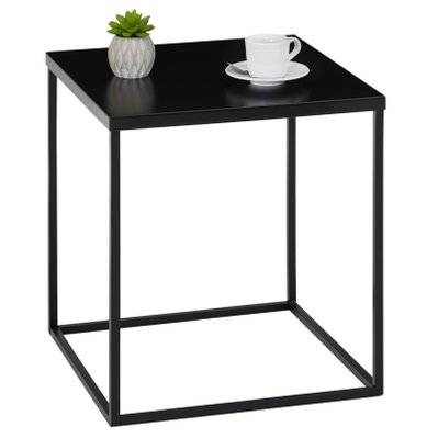 Table d'appoint carré HILAR, cadre et plateau en métal laqué noir - 13816 - 4016787138160