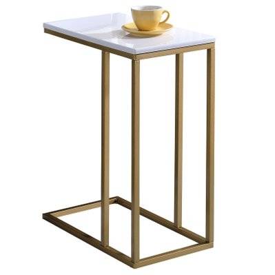 Table d'appoint rectangulaire DEBORA, en métal doré et MDF décor blanc - 13838 - 4016787138382