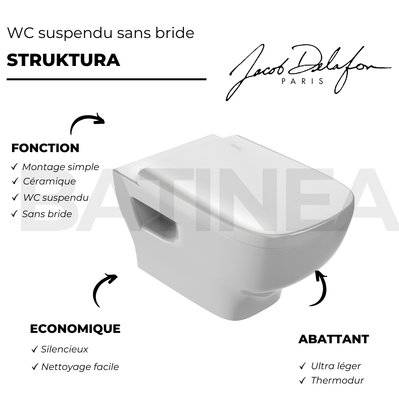 WC suspendu sans bride JACOB DELAFON Struktura + abattant - EDE112-00 - 3440893160745