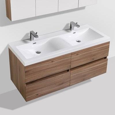 Meuble salle de bain design double vasque SIENA largeur 144 cm noyer - A-1440-CAB-WALNUT/A-1440-BAS - 3760253898423