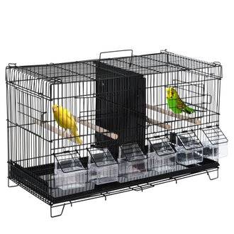 Cage à oiseaux mangeoires perchoirs 4 portes plateau excrément poignée métal PP noir