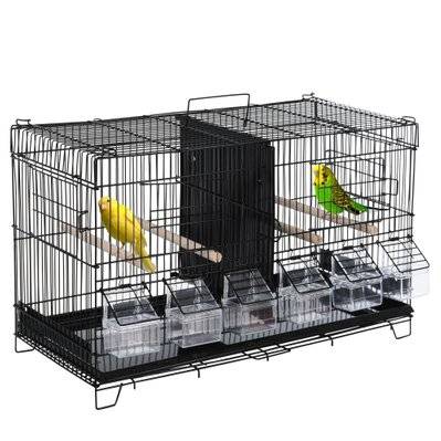 Cage à oiseaux mangeoires perchoirs 4 portes plateau excrément poignée métal PP noir - D10-054 - 3662970084373