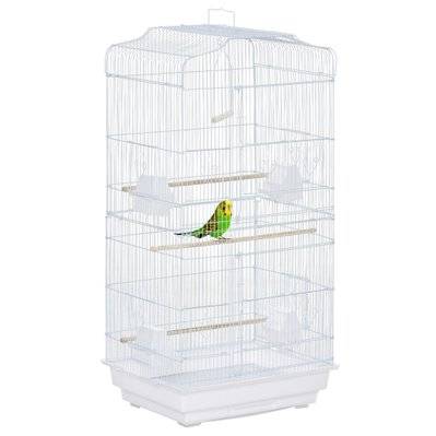 Cage à oiseaux volière avec mangeoires perchoirs plateau 2 portes blanc - D10-018V01WT - 3662970091364
