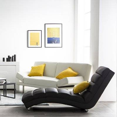 Chaise longue / fauteuil design noir et acier chromé TAYLOR - L63xP169xA85 - 21729 - 3662275035704