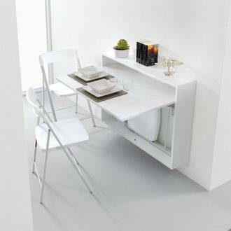 Bureau/Table Extensible mural blanc opaque avec 3 chaises intégrées blanche