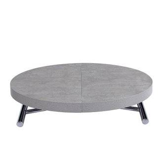 Table basse ronde relevable et extensible SATURNA Coloris gris béton diamètre 105 x 105/135 cm