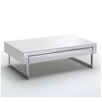 Table basse COPENHAGUE laqué blanc brillant piétement métal chromé 1 tiroir