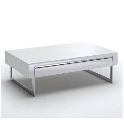 Table basse COPENHAGUE laqué blanc brillant piétement métal chromé 1 tiroir - 20100880079 - 3663556338354