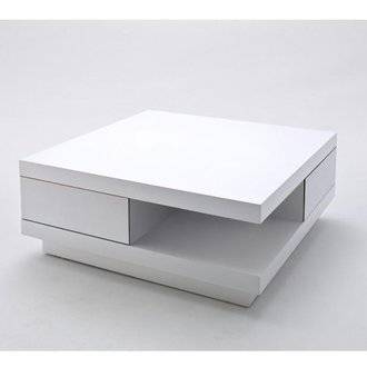 Table Basse carrée ALBI finition laquée blanc brillant 2 tiroirs