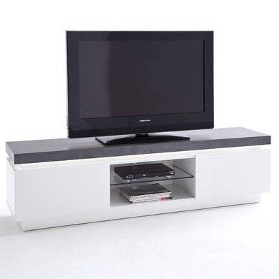 Meuble TV design ATLANTIC CITY laqué blanc mat et béton 2 portes LED blanc inclus - 20100878446 - 3663556329765