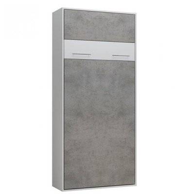 Lit escamotable LOFT blanc façade gris béton couchage 90 x 200 cm - 20100892833 - 3663556377216