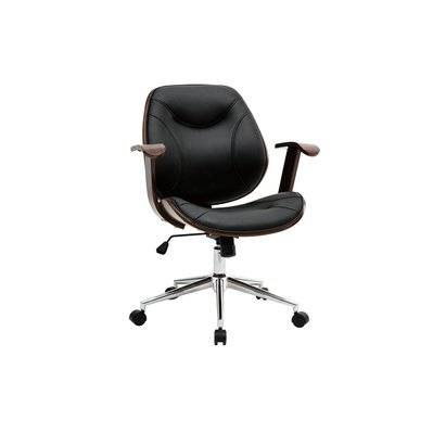 Chaise de bureau à roulettes design noir, bois foncé noyer et acier chromé YORKE - - 46782 - 3662275106947