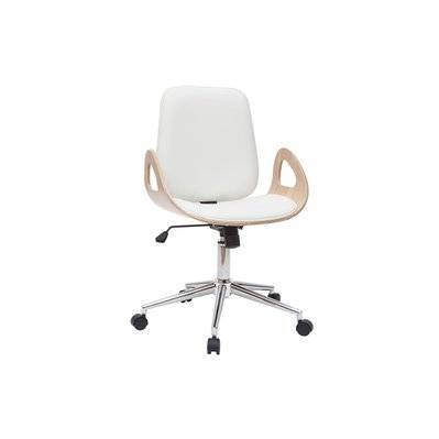 Chaise de bureau à roulettes design blanc, bois clair et acier chromé GLORY - - 47078 - 3662275109016